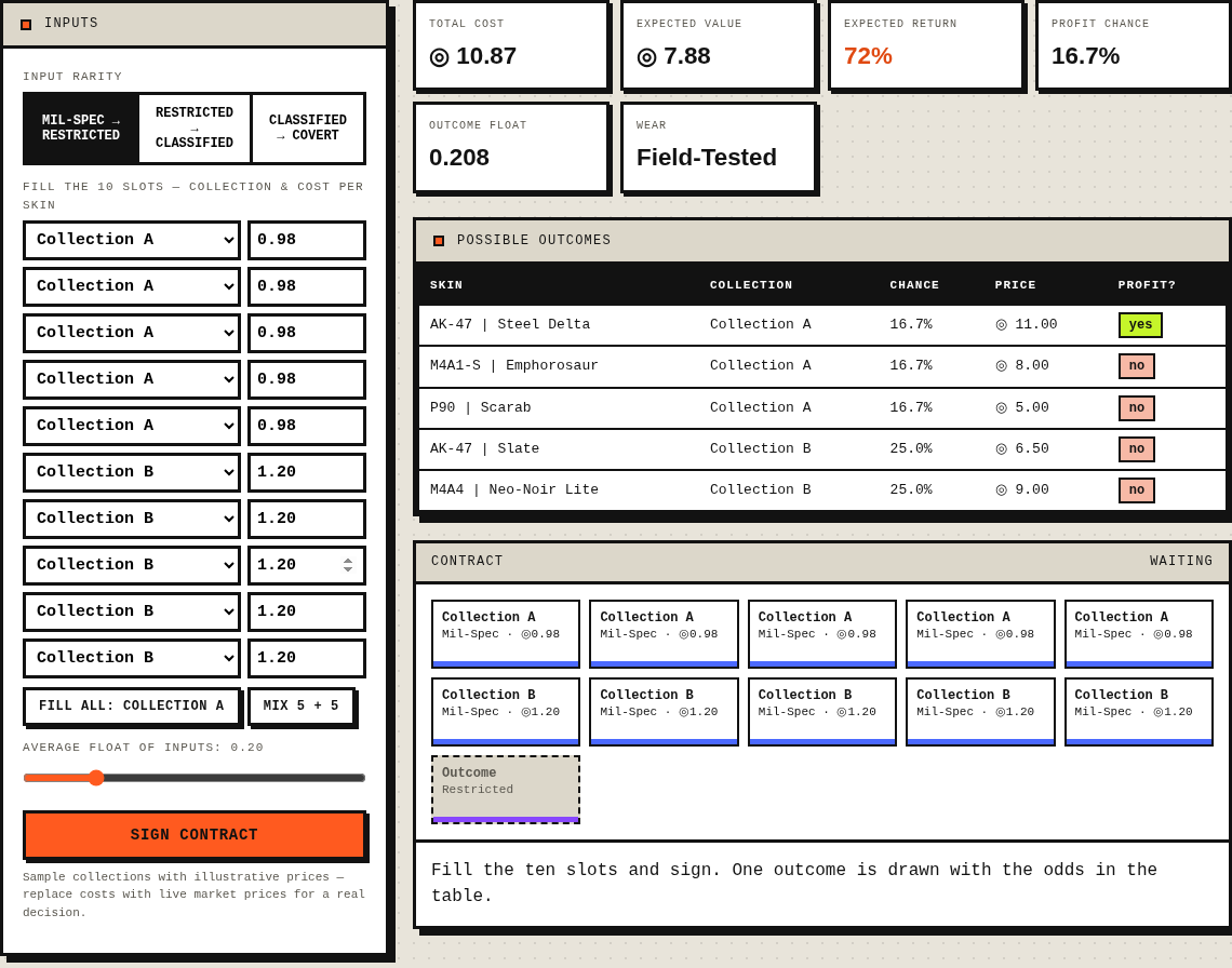 Trade Up Contract Simulator on SkinsRoll