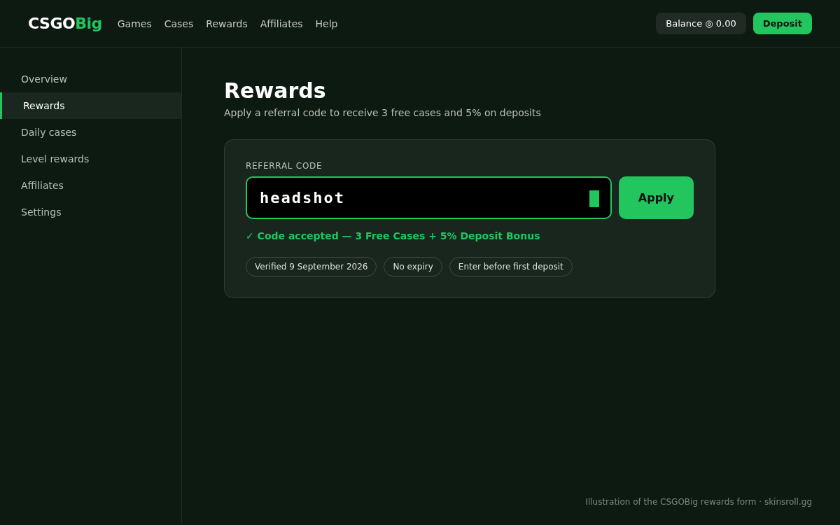 CSGOBig — where promo code headshot goes