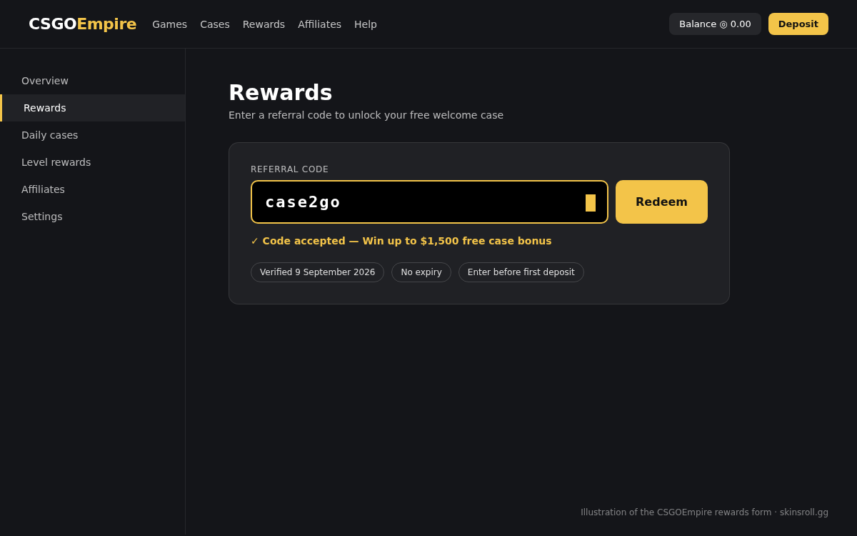 CSGOEmpire — where promo code case2go goes