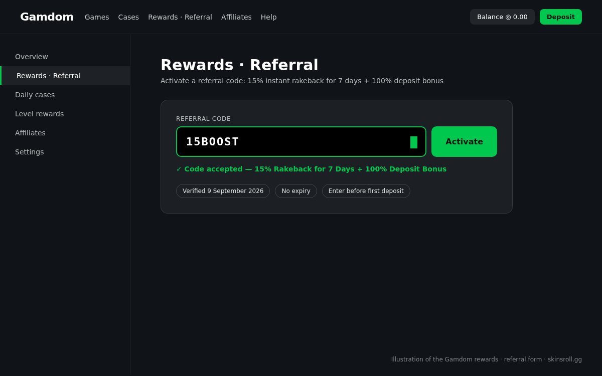 Gamdom — where promo code 15BOOST goes